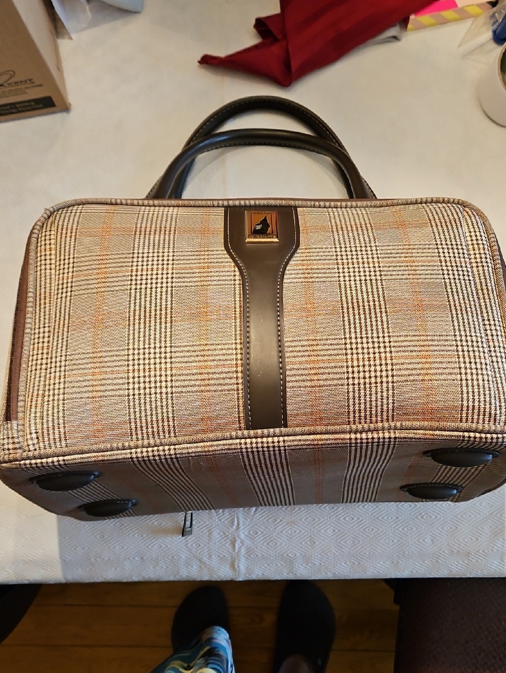 London Fog Brown Plaid Travel Duffel with Dark brown Trim